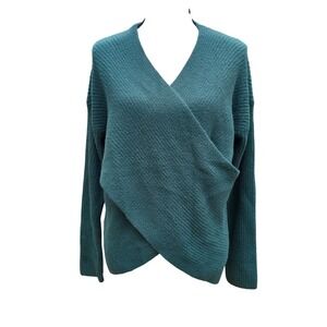 Express NWT Teal Green Ribbed Surplice Wrap Front Sweater NWT Large